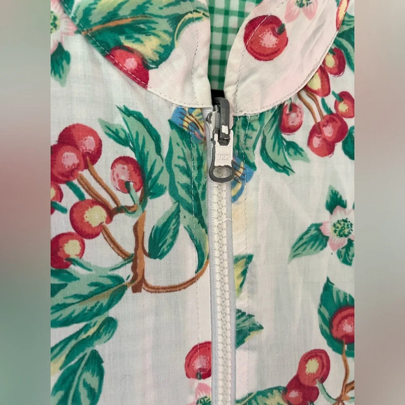 VINTAGE Teddi Reversible Cottagecore Cherry Gingham Zip Up Medium Windbreaker - Picture 4 of 11